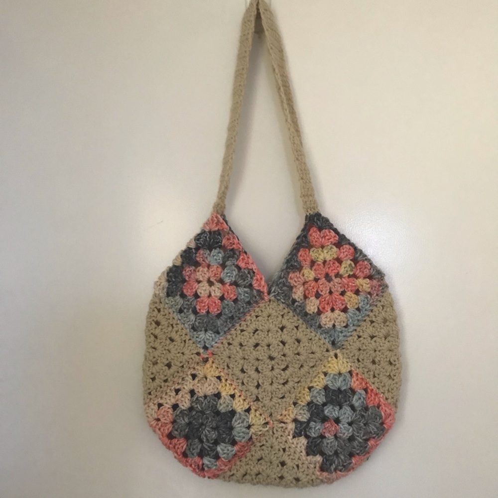 Crochet patchwork hobo bag